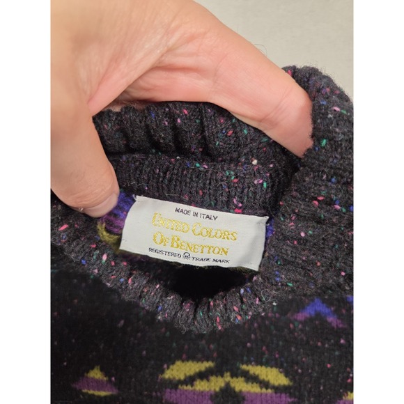 Vintage United Colors of‎ Benetton Sweater Mens Large Wool Aztec Pullover Italy - Picture 7 of 8